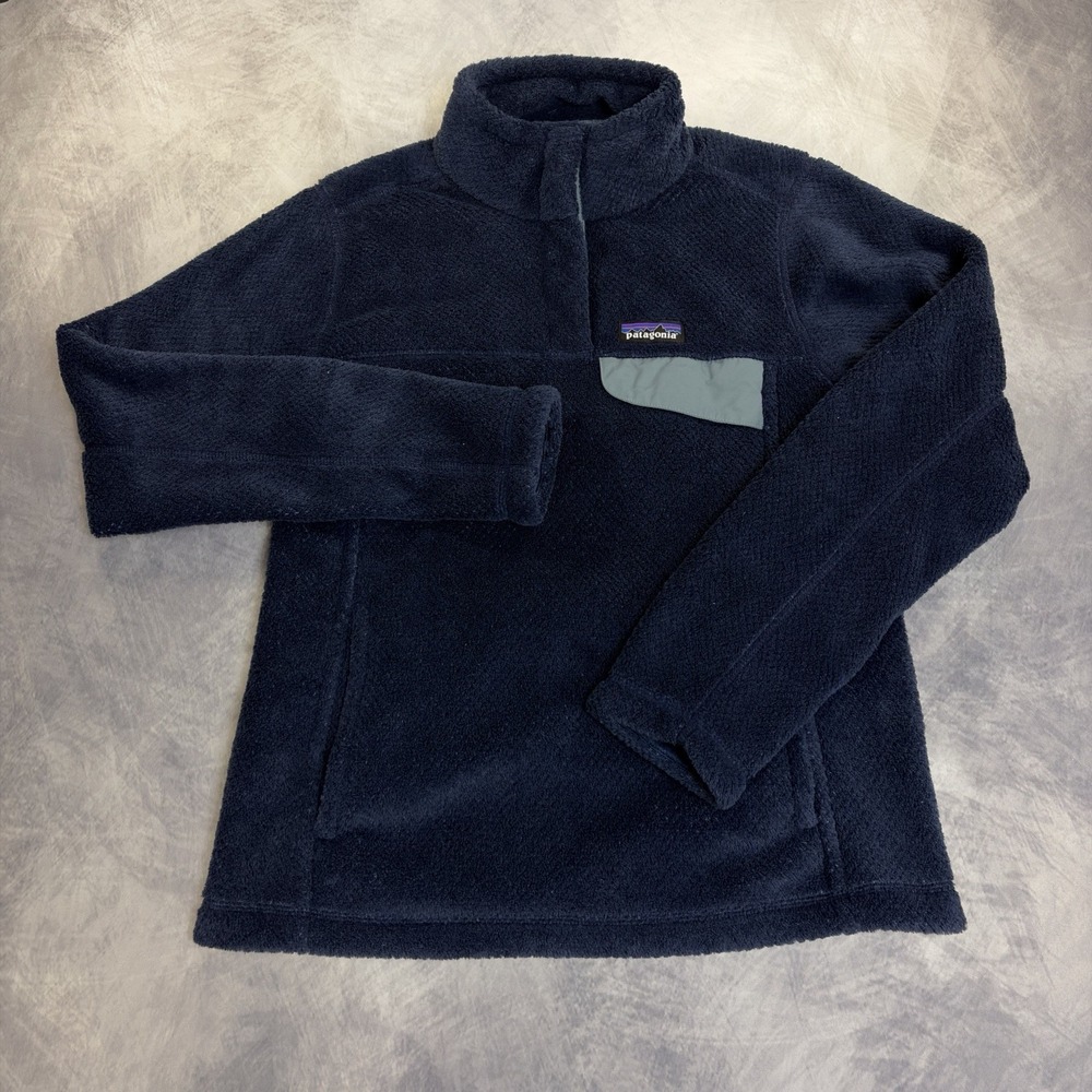 Patagonia Womens Small Re-Tool Polartec Fleece Pullover Navy Blue Snap-T